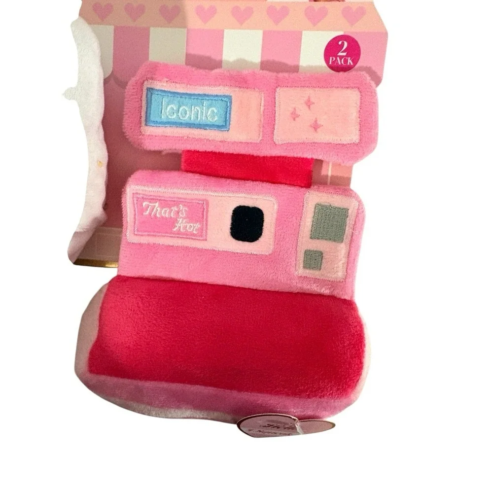 Paris Hilton Pet Shop 2-Pack Plush Dog Toys With Squeaker & Crinkle Pink & White
